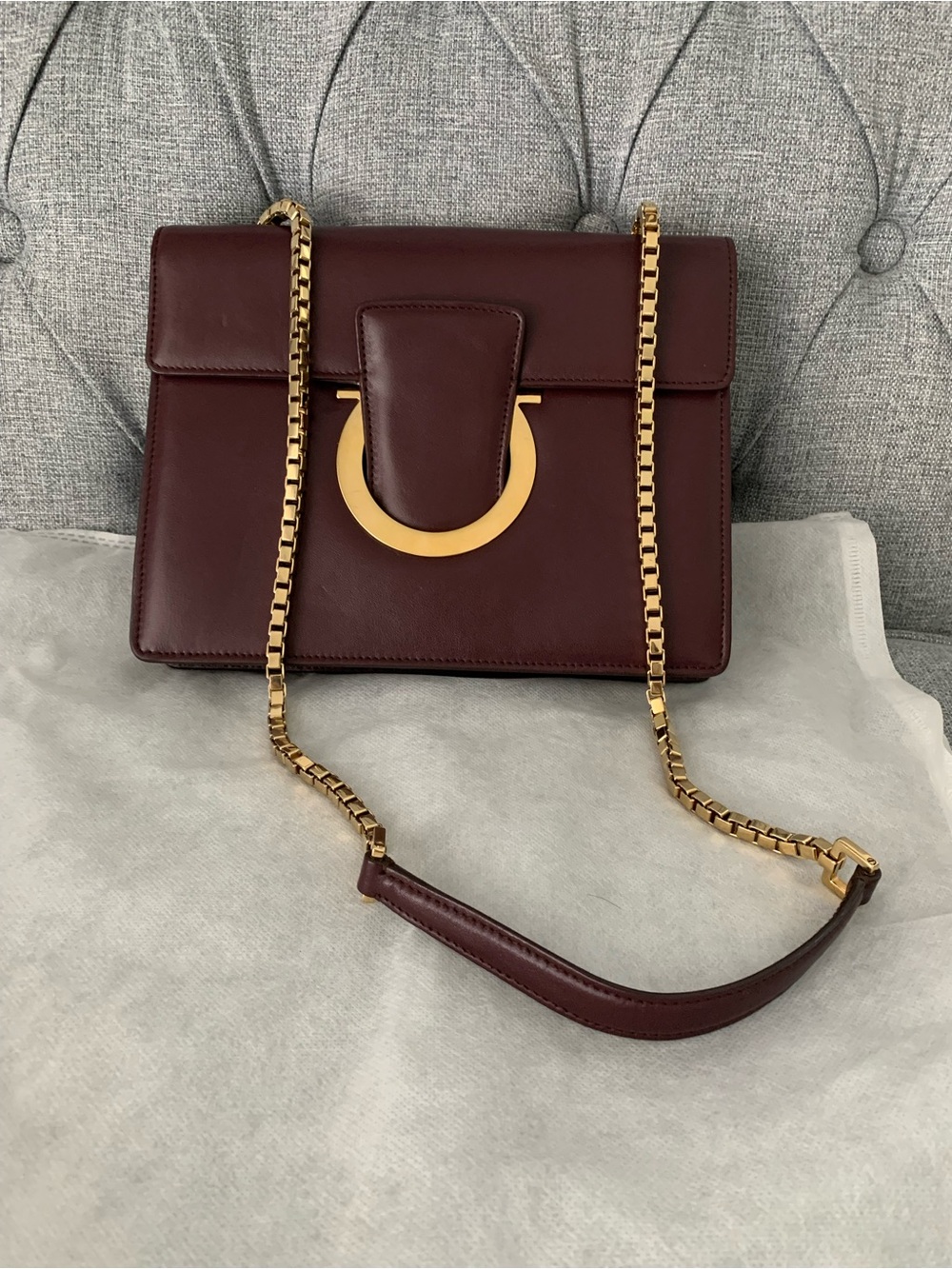 Salvatore Ferragamo Burgundy Leather Crossbody with Gold Hardware